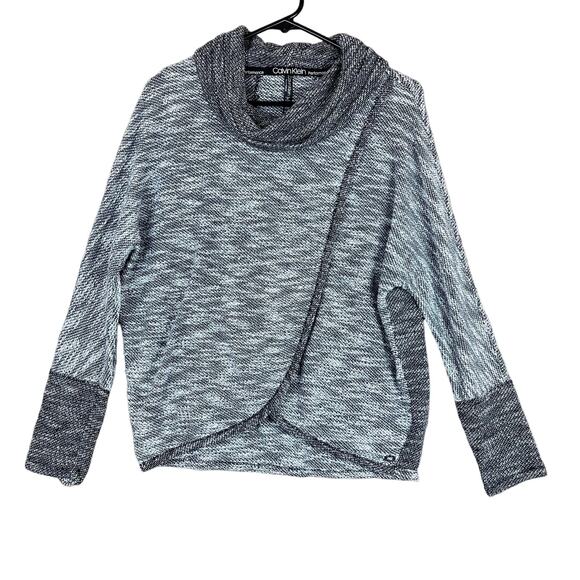 Calvin Klein Womens Sweater Gray Faux Wrap Cowl Neck Performance Athletic XS - Picture 1 of 13